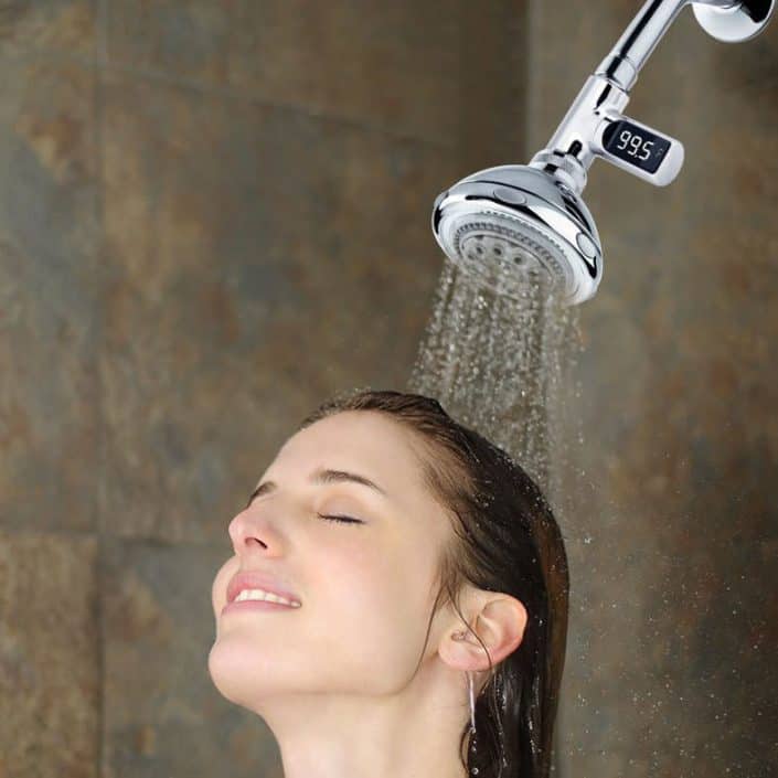 Digital-Shower-Thermometer being used in shower