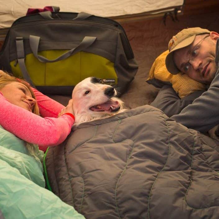 Sleeping Bag for Dogs being used in tent