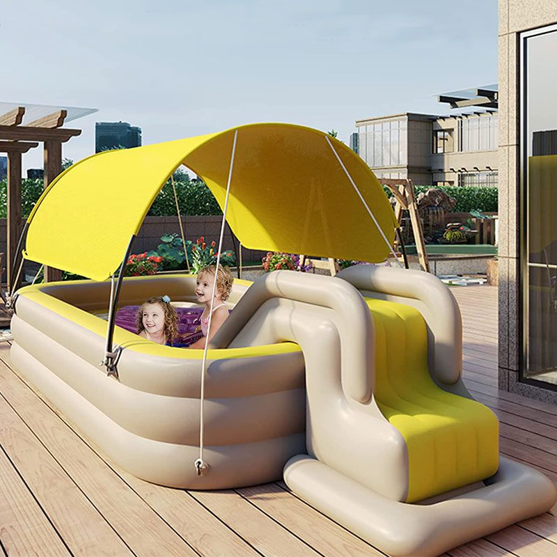 Inflatable-Swimming-Pool-with-Slide-and-Awning yellow